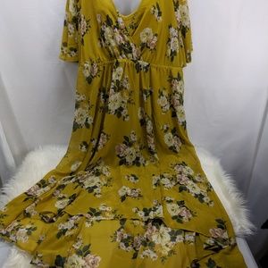 NEW Torrid High Low Hem Long Maxi Mustard Dress